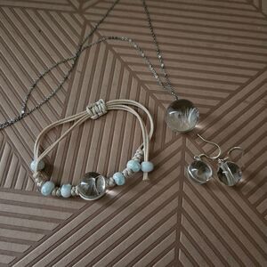 Dandelion Seed Jewelry Set Necklace Bracelet Earrings Neutral Casual